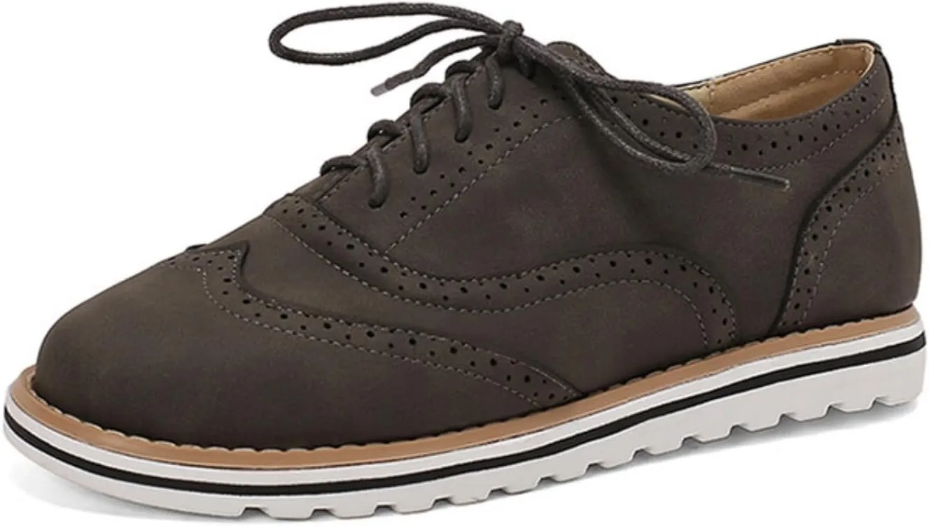 Women's Flats Lace-Up Oxfords Shoes Round Toe Low Platform Wingtip Brogues Classic Comfortable Derby Saddle Pumps