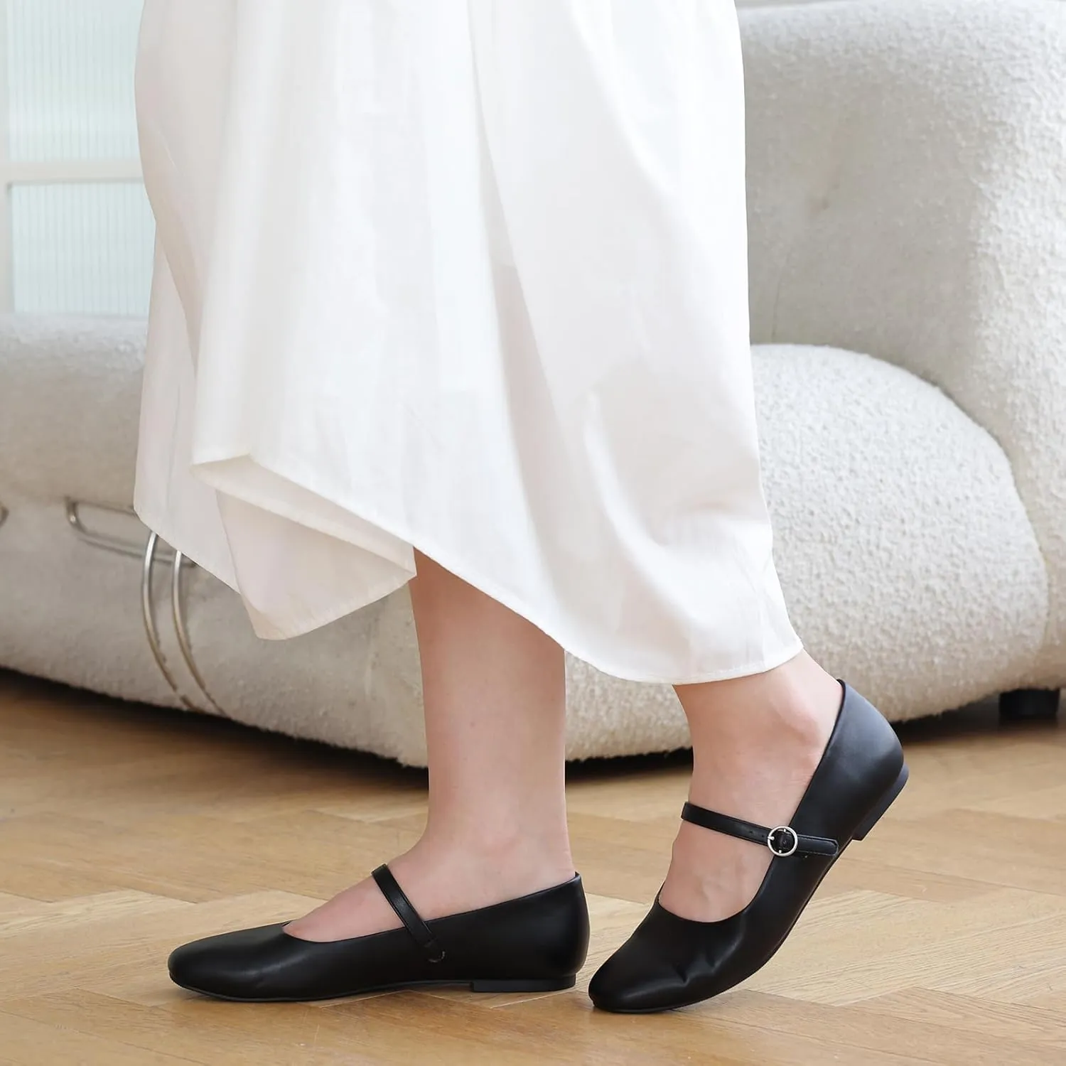Women's Flats Mary Jane Ballet Flats for Women Classic Square Toe Women Shoes Dressy Comfort Ankle Strap Flats for Women