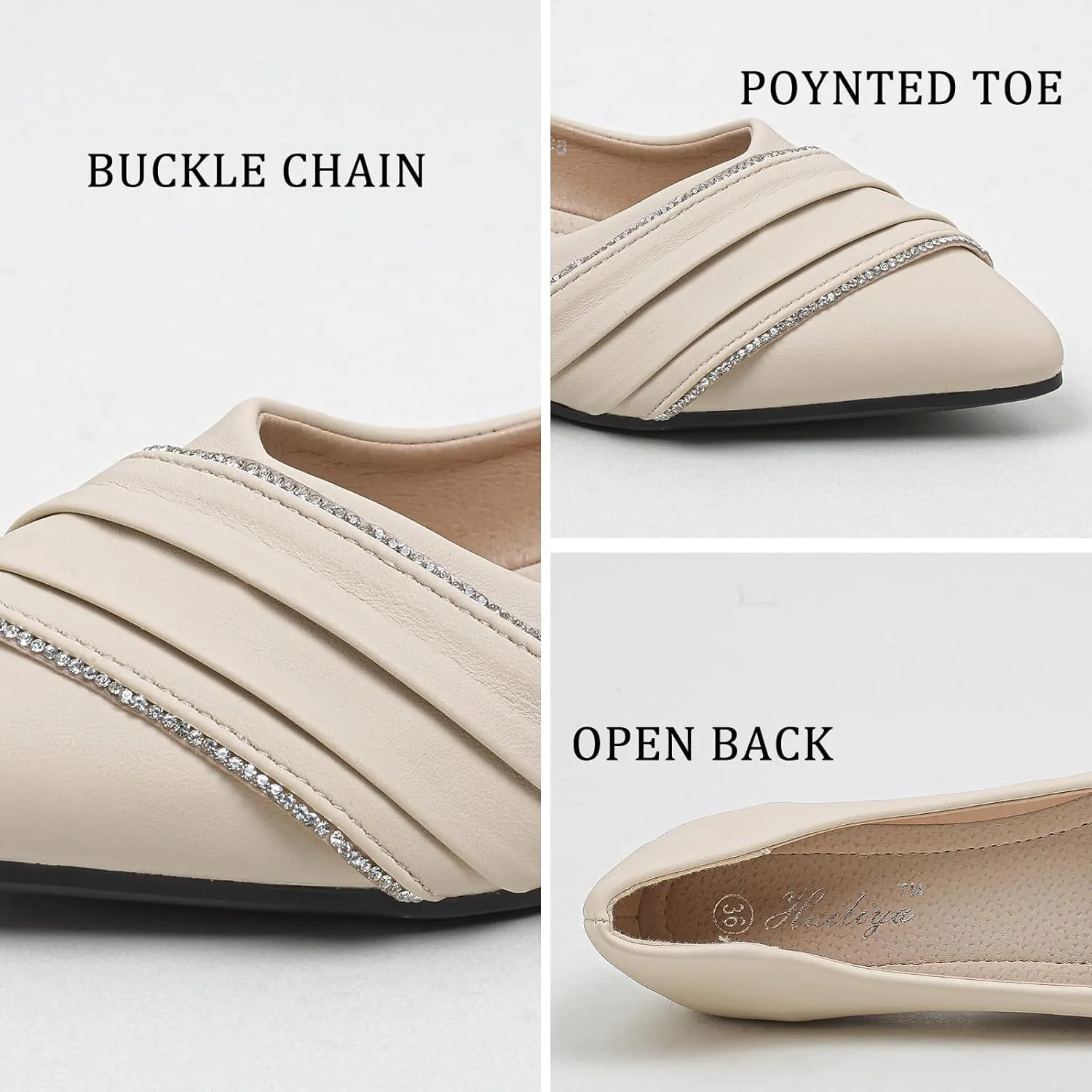 Women's Flats Rhinestone Wedding Pointed Shoes Sparkly Comfortable Slip on Flat for Dressy or Casual