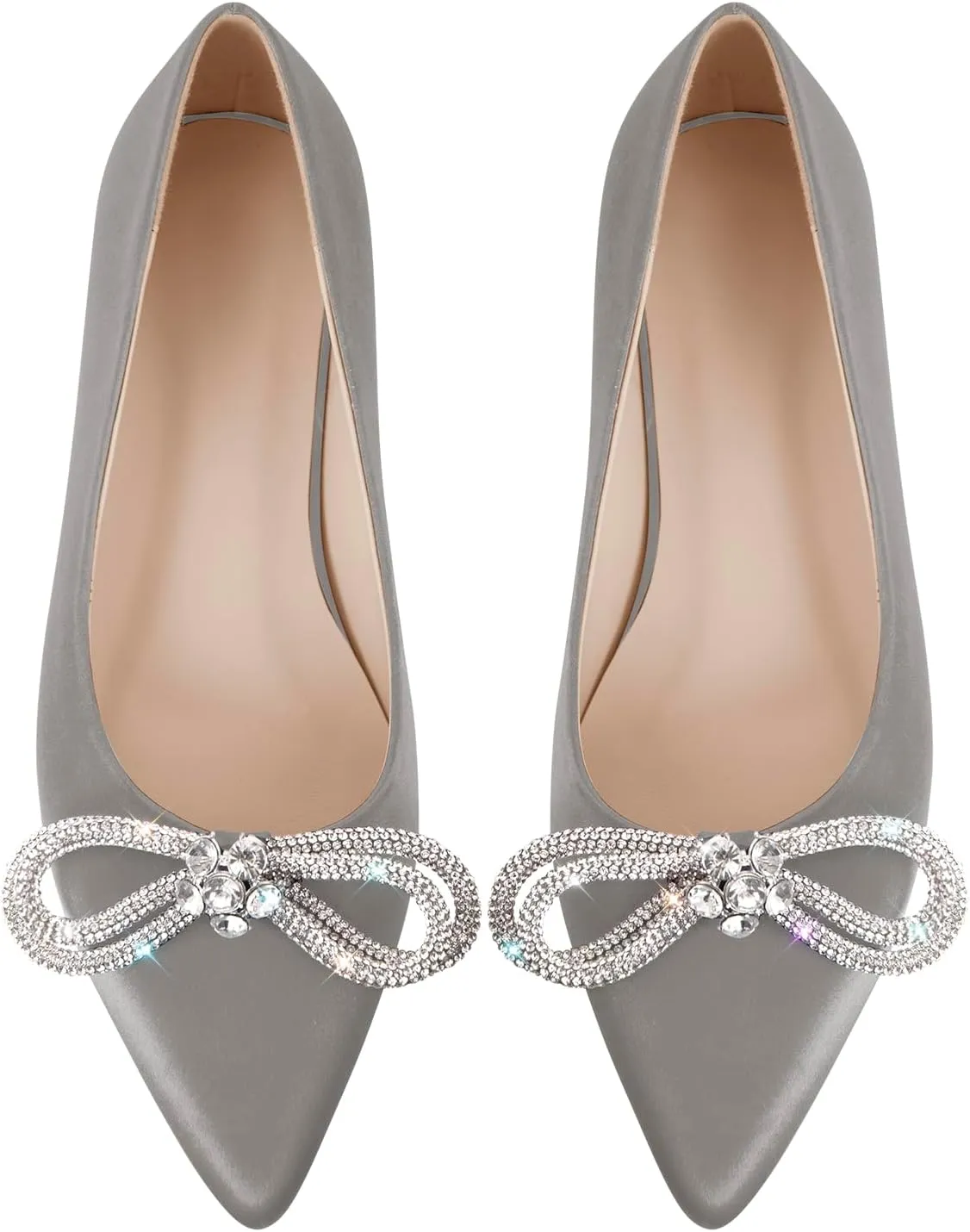 Women's Flats with Rhinestone Bow Pointed Toe Flats for Women Clear Flat