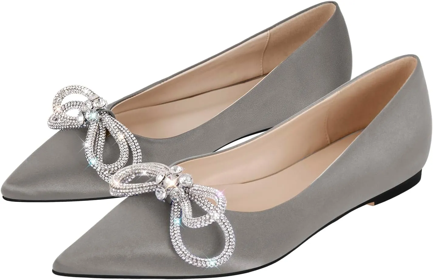 Women's Flats with Rhinestone Bow Pointed Toe Flats for Women Clear Flat