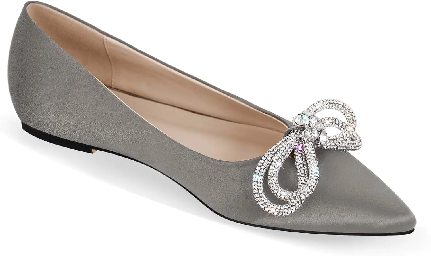 Women's Flats with Rhinestone Bow Pointed Toe Flats for Women Clear Flat