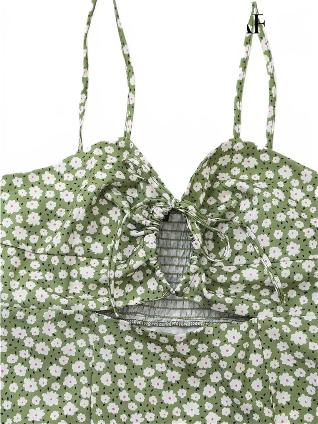 Women's Floral Printed Dresses Beach Seaside Style Sexy Spaghetti Straps Backless Split Dresses