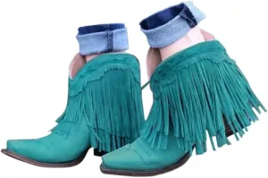 Women's Fringe Western Boot - Ankle Boots for Women Chunky Low Heel Almond Toe Slip on Western Booties Fashion Vintage Tassel Boots Slip On Chelsea Pump Ankle Booties Walking Short Boots