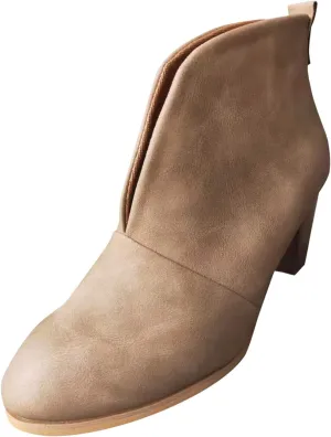 Women’s Front Deep V Cut Out Ankle Boots Slip on Lightweight Comfort Non-slip Middle Chunky Heel Booties for Women Casual Footwear