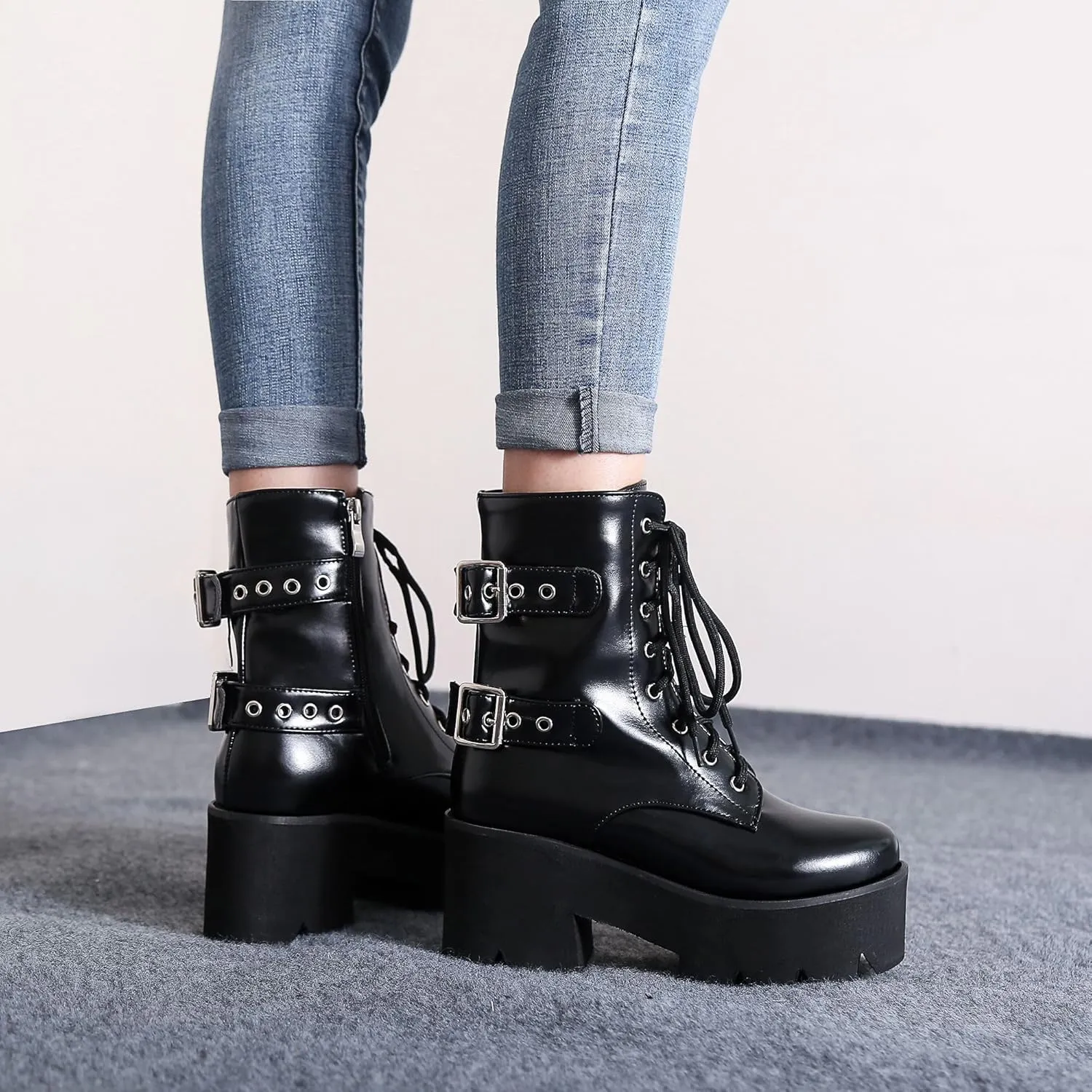 Women's Goth Platform Boots, Cosplay Gothic Combat Boots, Punk Chunky Block Ankle Booties Shoes