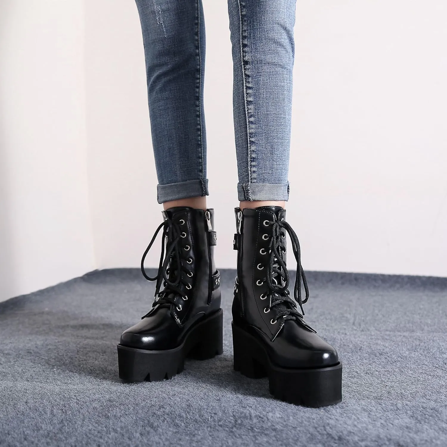Women's Goth Platform Boots, Cosplay Gothic Combat Boots, Punk Chunky Block Ankle Booties Shoes
