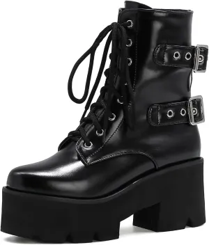 Women's Goth Platform Boots, Cosplay Gothic Combat Boots, Punk Chunky Block Ankle Booties Shoes
