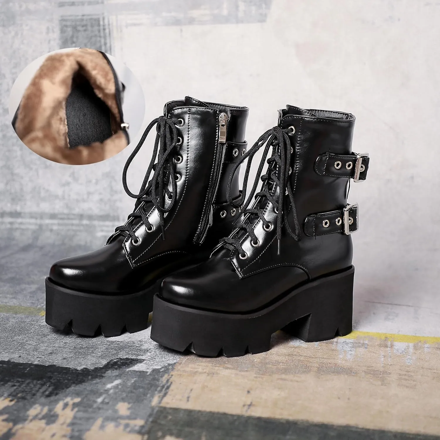 Women's Goth Platform Boots, Cosplay Gothic Combat Boots, Punk Chunky Block Ankle Booties Shoes