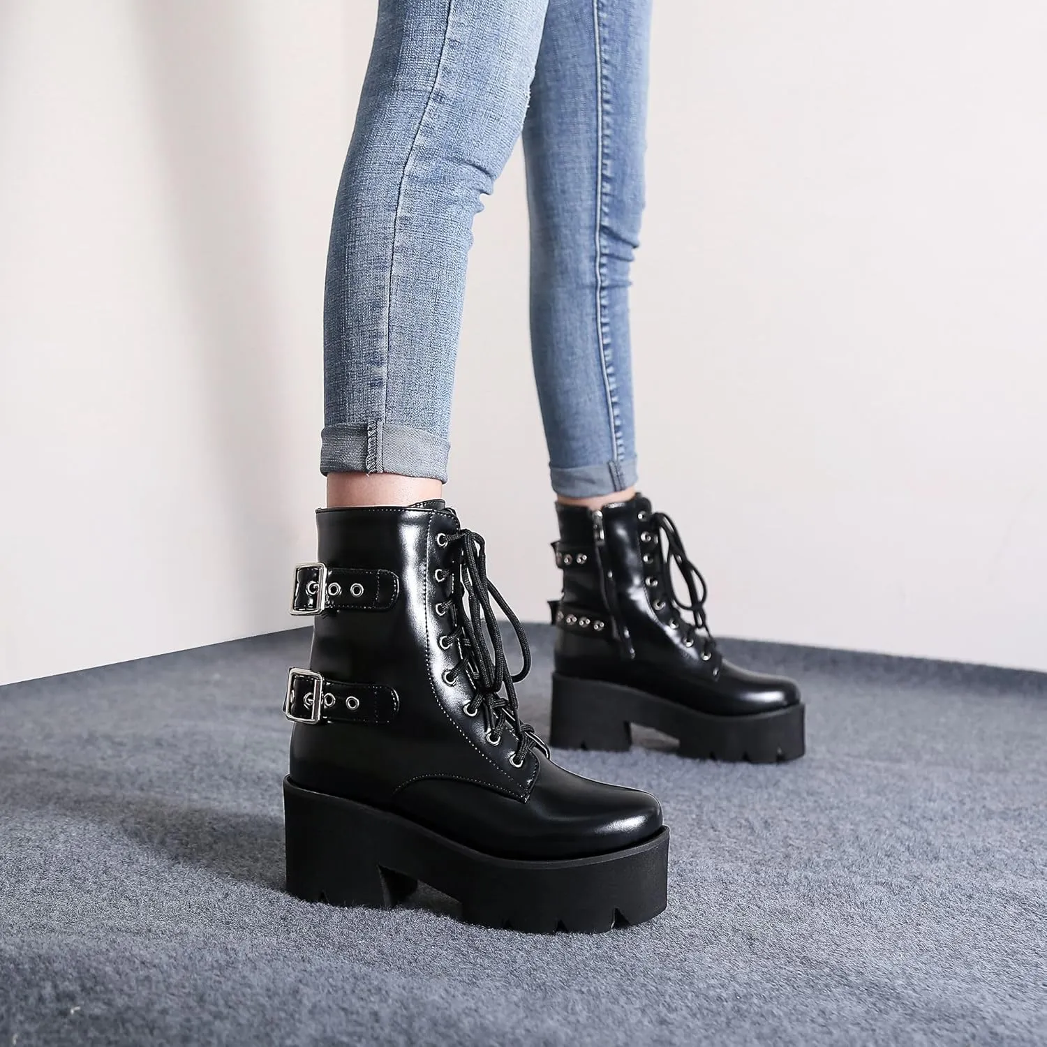 Women's Goth Platform Boots, Cosplay Gothic Combat Boots, Punk Chunky Block Ankle Booties Shoes