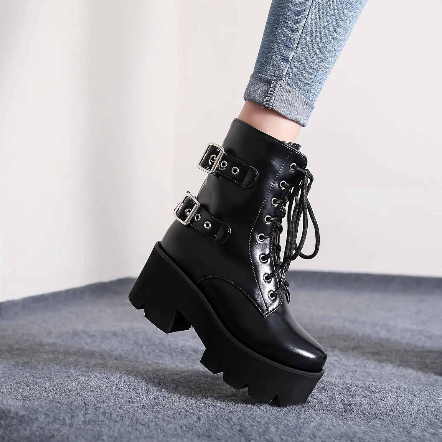 Women's Goth Platform Boots, Cosplay Gothic Combat Boots, Punk Chunky Block Ankle Booties Shoes