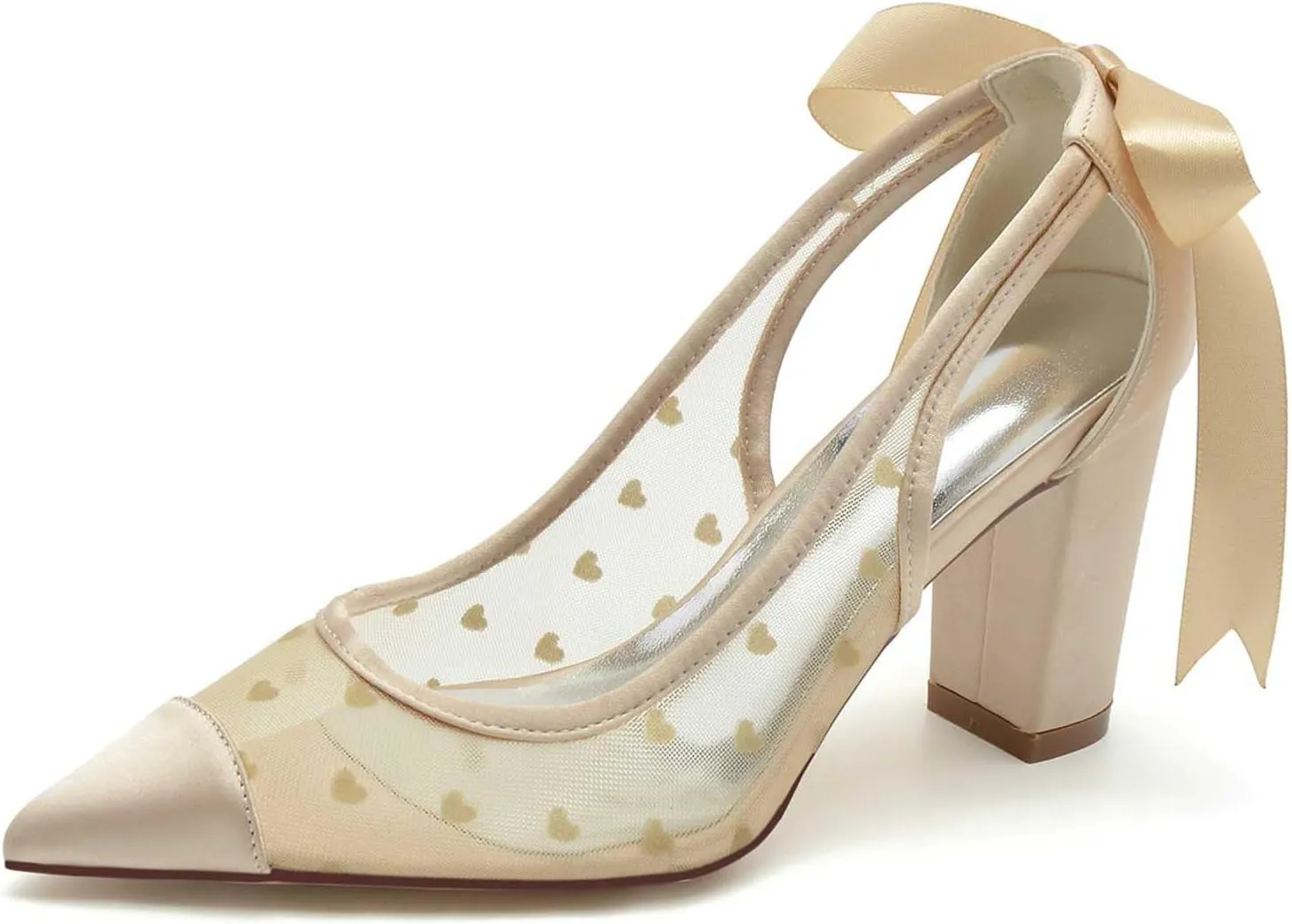 Women's High Heel Slip-On Mary Jane Pump Shoes with Lace Satin & Open Toe - Pointed Heel for Classic Party, Wedding, & Dress Occasions