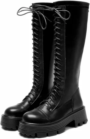 Women's Knee High Boots Goth Punk Platform Lace-up Zip Riding Boots