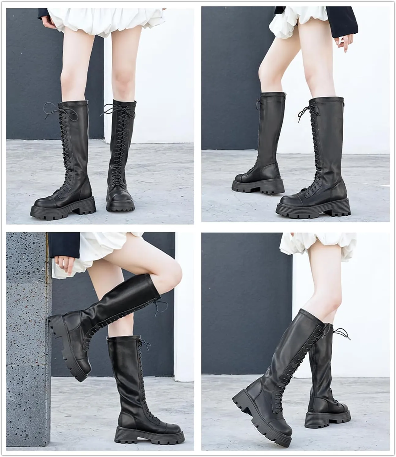 Women's Knee High Boots Goth Punk Platform Lace-up Zip Riding Boots