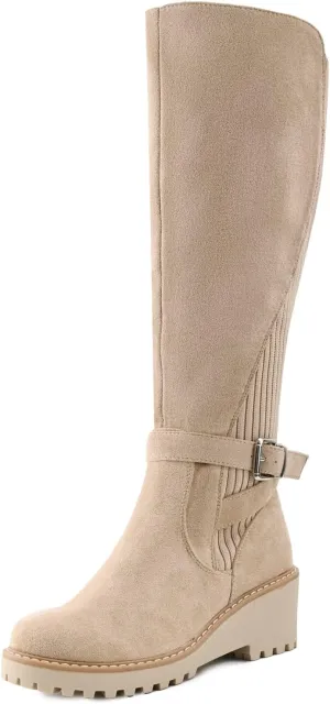 Women's Knee High Boots Tall Fall Wedges Round Toe Comfortable Size Zip with Fashion Buckles Platform Shoes for Women