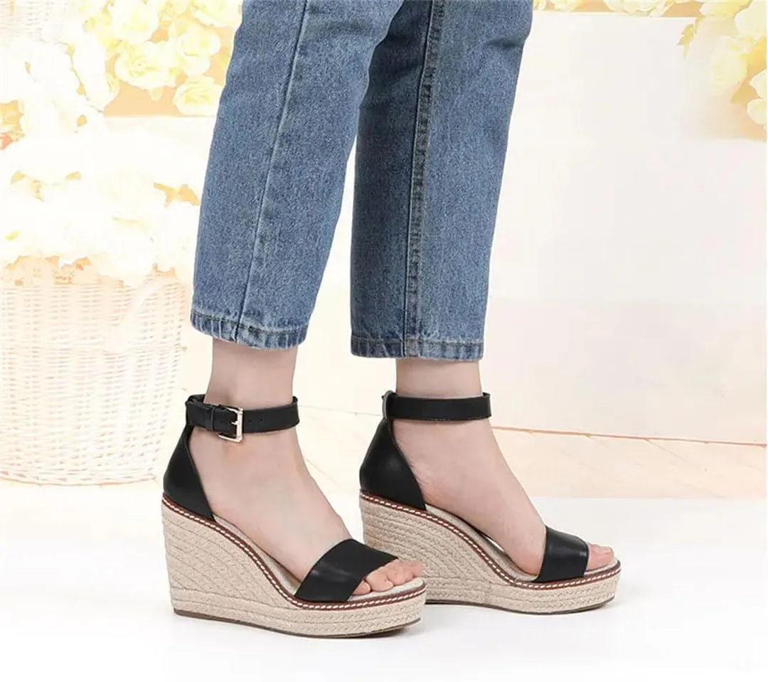 Women's Leather Platform Wedge Sandals High Heels Open Toe Casual Gladiator Casual Wedge Shoes