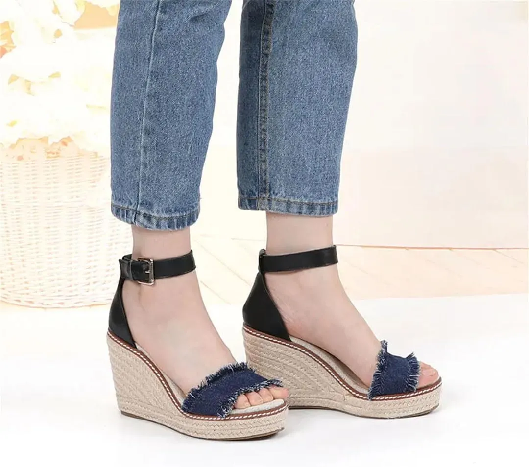 Women's Leather Platform Wedge Sandals High Heels Open Toe Casual Gladiator Casual Wedge Shoes