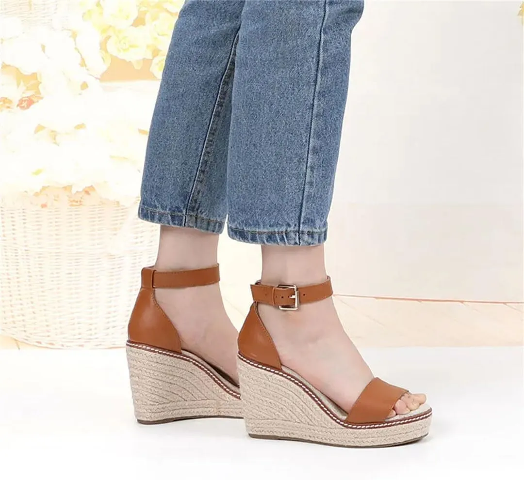 Women's Leather Platform Wedge Sandals High Heels Open Toe Casual Gladiator Casual Wedge Shoes