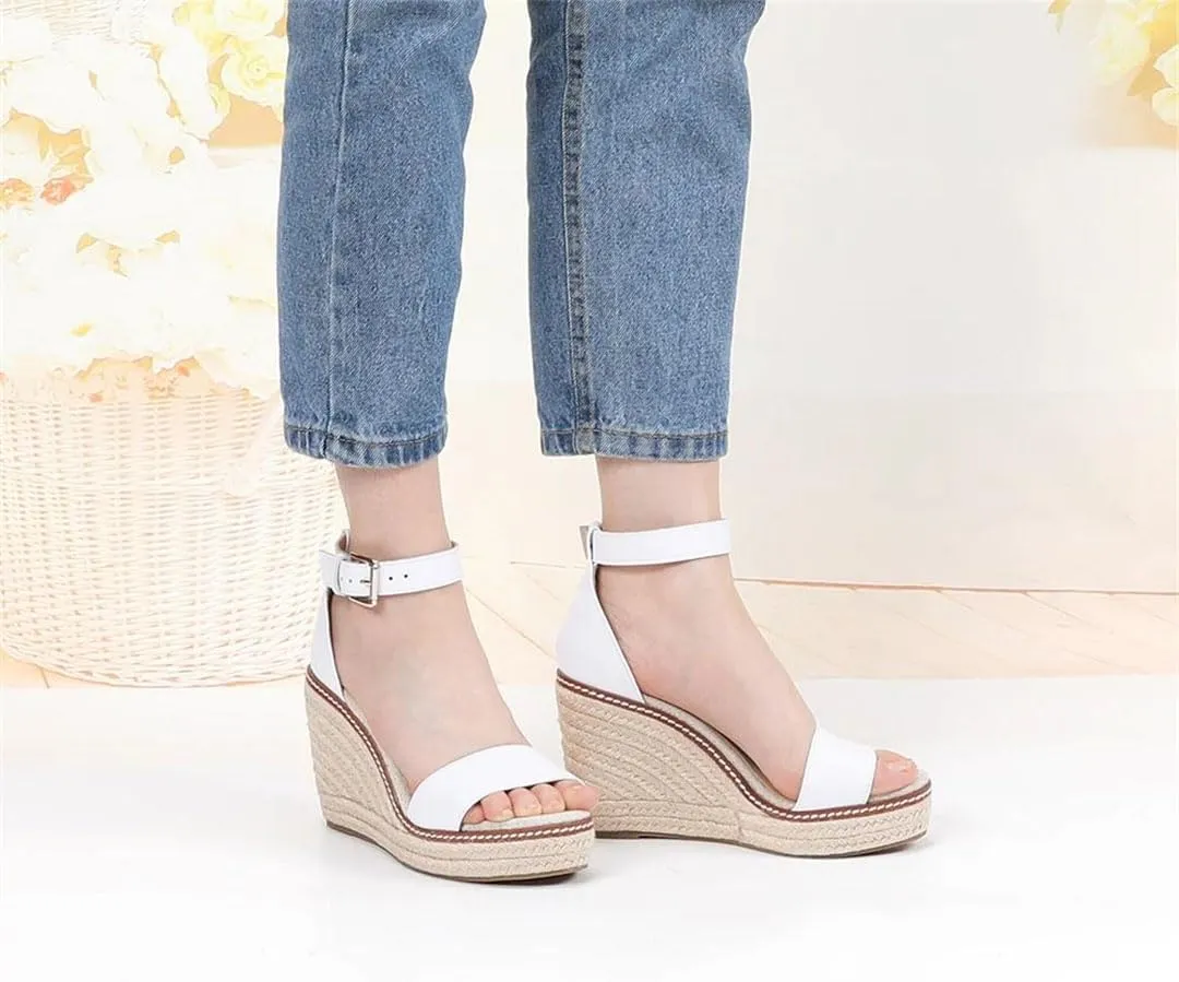Women's Leather Platform Wedge Sandals High Heels Open Toe Casual Gladiator Casual Wedge Shoes