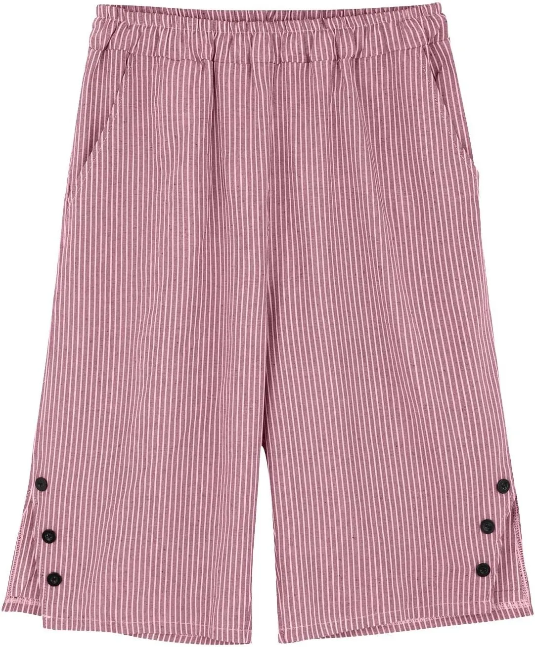 Women's Linen Bermuda Shorts Elastic Waist Beach Pants for Women Knee Length Summer Casual Linen Capri Shorts 2025