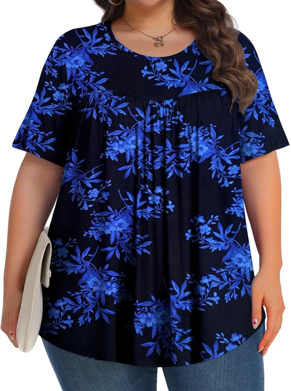Womens Plus Size Tops Tunic Short Sleeve Crew Neck Shirts Casual Soft Blouse 1X-5X
