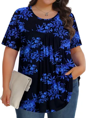 Womens Plus Size Tops Tunic Short Sleeve Crew Neck Shirts Casual Soft Blouse 1X-5X