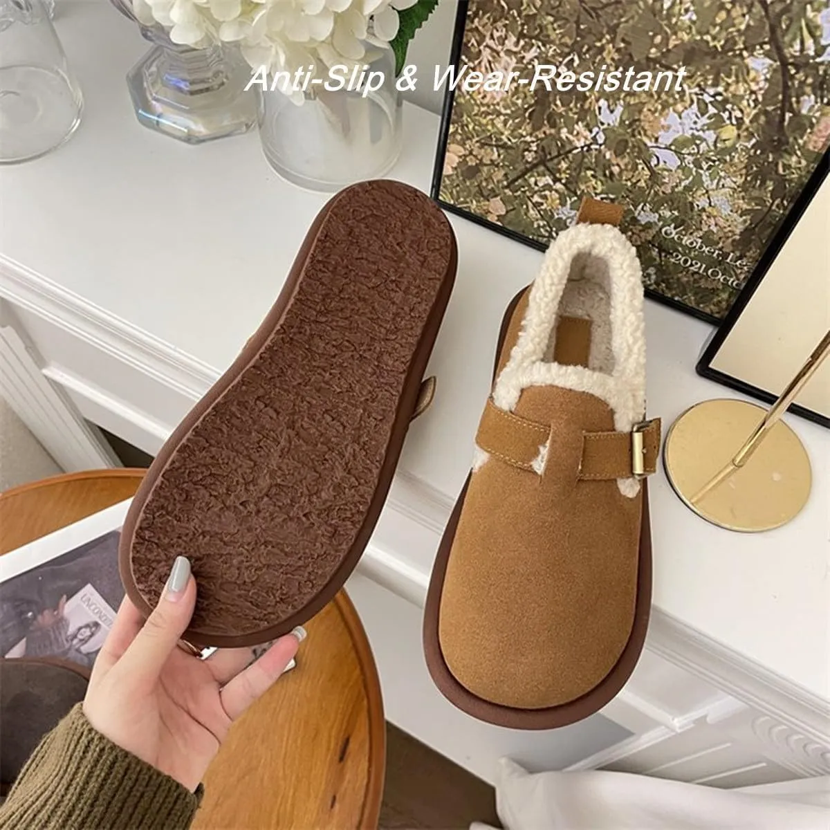Women's Plush Round Toe Slip-On Orthopedic Shoes, Warm Fuzzy Lined Casual Soft Sole Shoes, Warm Cotton Shoes