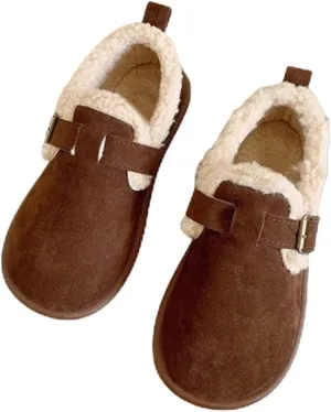Women's Plush Round Toe Slip-On Orthopedic Shoes, Warm Fuzzy Lined Casual Soft Sole Shoes, Warm Cotton Shoes