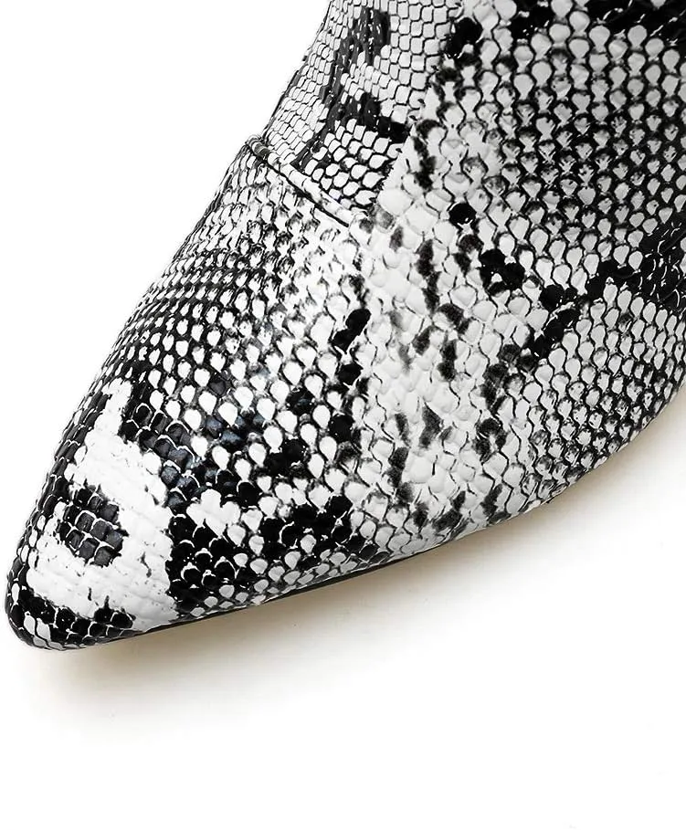 Womens Pointed Ankle Boots With Block Heels In Snake Print Bootie