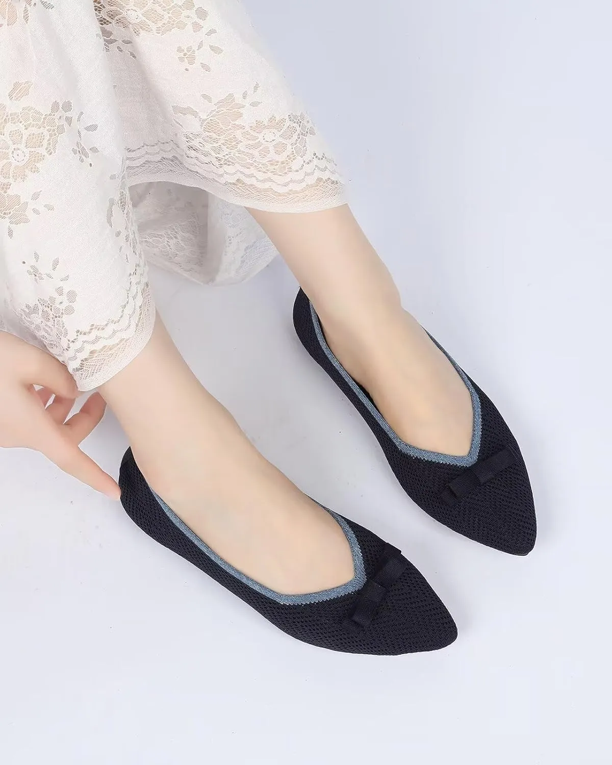 Women's Pointed Toe Flats Knit Dress Slip-on Ballet Flats Shoes Comfort Classic Work Business Office Shoes
