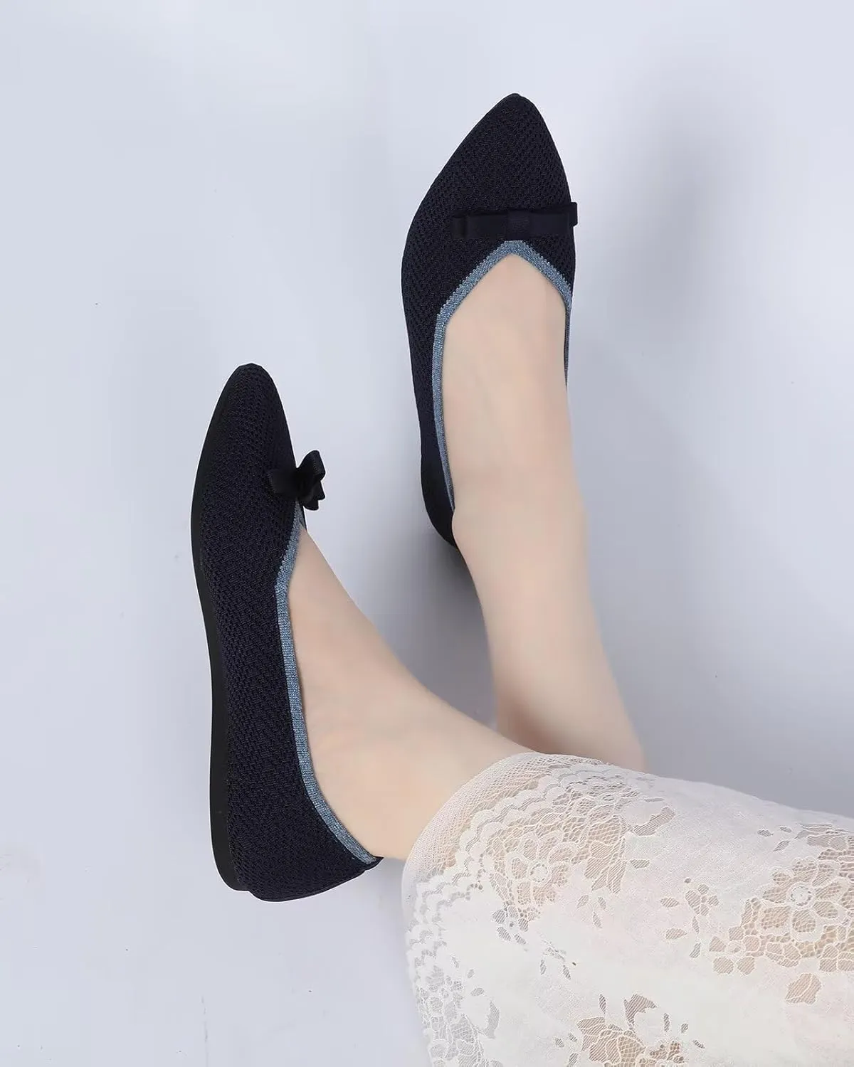 Women's Pointed Toe Flats Knit Dress Slip-on Ballet Flats Shoes Comfort Classic Work Business Office Shoes