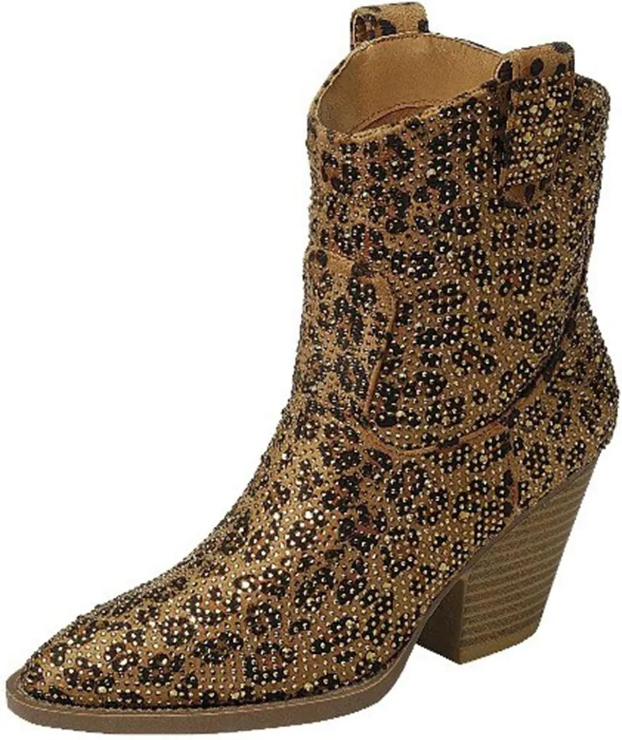 Women's Rhinestone Block Heel Mid Calf Short Ankle Booties Knee High Boots