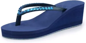 Women's Rhinestone Fashion Platform Wedge Thong Flip Flops Sandals T-Strap Slipper