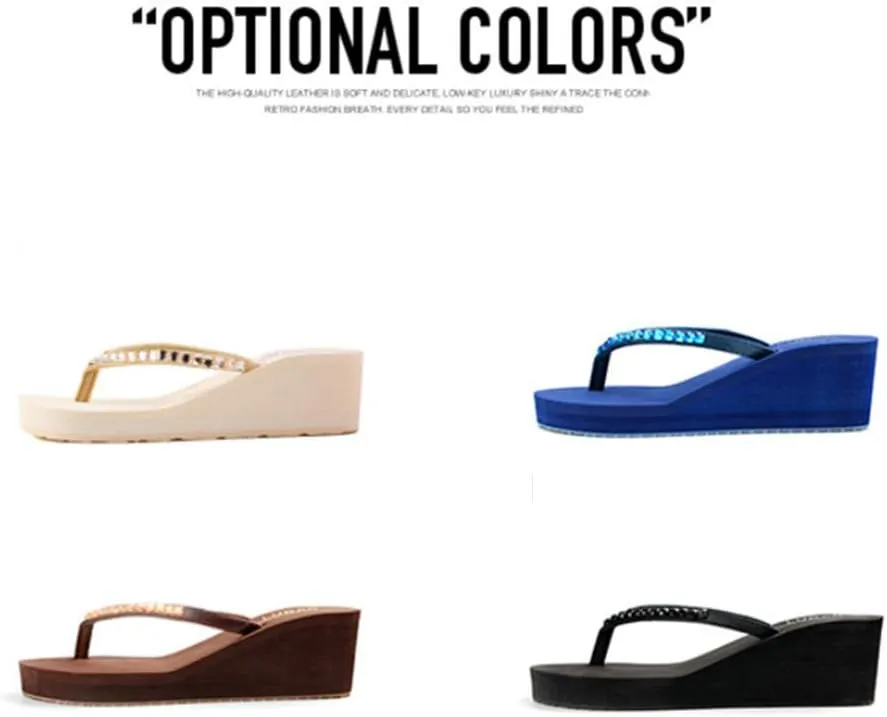 Women's Rhinestone Fashion Platform Wedge Thong Flip Flops Sandals T-Strap Slipper