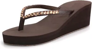Women's Rhinestone Fashion Platform Wedge Thong Flip Flops Sandals T-Strap Slipper