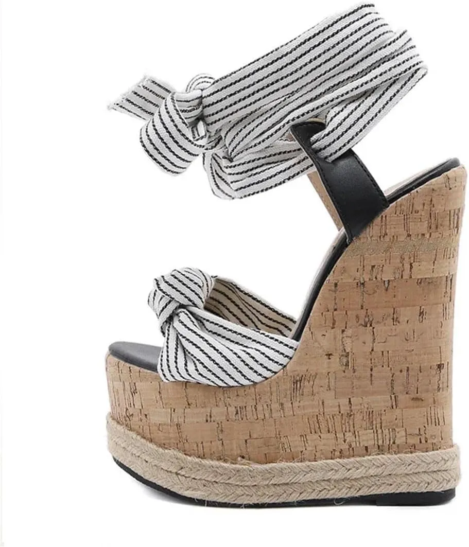 Women's Roman Lace-Up Open Toe Wedge Sandals With 8Cm High Heel And 5-7Cm Platform Gladiator Party Shoes