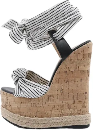 Women's Roman Lace-Up Open Toe Wedge Sandals With 8Cm High Heel And 5-7Cm Platform Gladiator Party Shoes