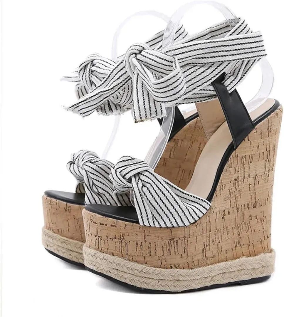 Women's Roman Lace-Up Open Toe Wedge Sandals With 8Cm High Heel And 5-7Cm Platform Gladiator Party Shoes