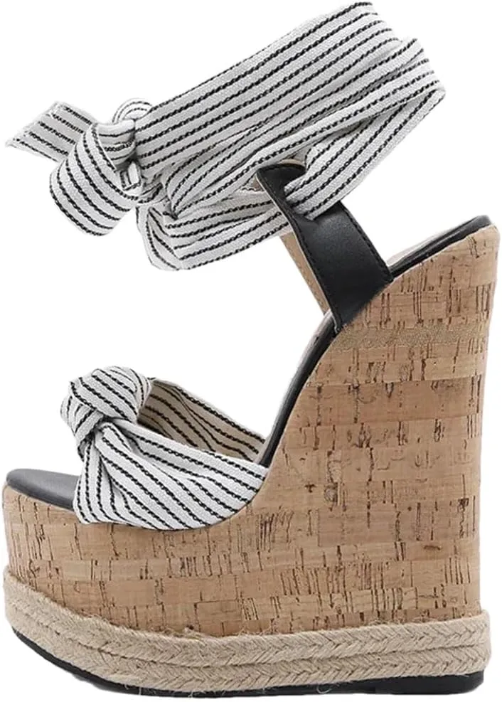 Women's Roman Lace-Up Open Toe Wedge Sandals With 8Cm High Heel And 5-7Cm Platform Gladiator Party Shoes