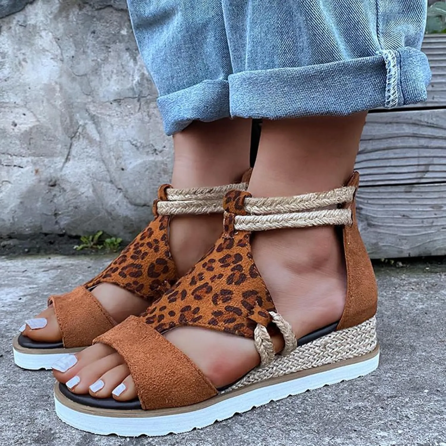 Womens Sandals Summer Dressy Comfortable Bohemia Rhinestone Wedge Sandals for Women Slide Slip On Beach Sandals