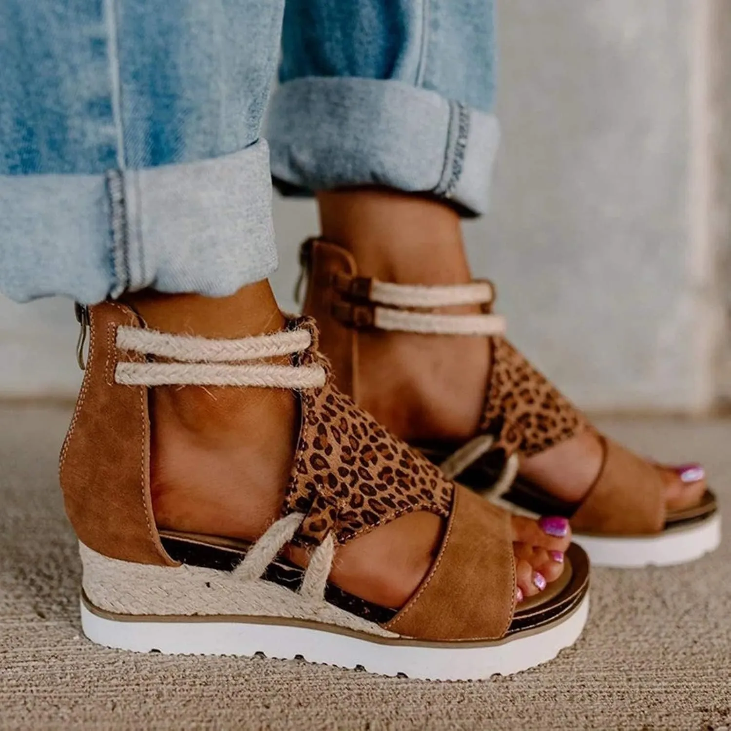 Womens Sandals Summer Dressy Comfortable Bohemia Rhinestone Wedge Sandals for Women Slide Slip On Beach Sandals