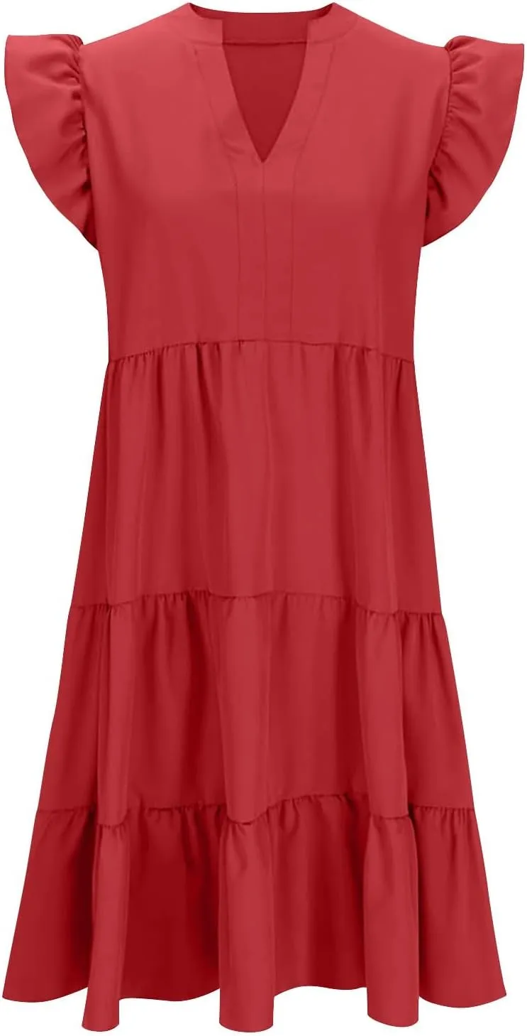Womens Short Sleeve Summer Sundress A Line Flowy Vacation Short Dresses Loose Casual Outfit with Pockets