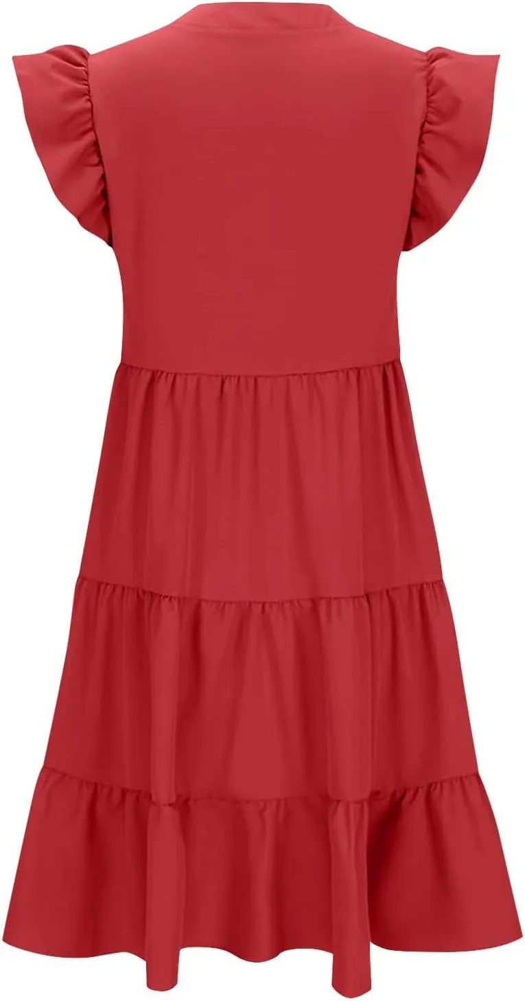 Womens Short Sleeve Summer Sundress A Line Flowy Vacation Short Dresses Loose Casual Outfit with Pockets
