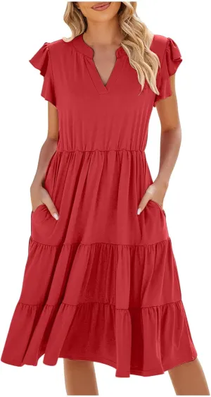 Womens Short Sleeve Summer Sundress A Line Flowy Vacation Short Dresses Loose Casual Outfit with Pockets