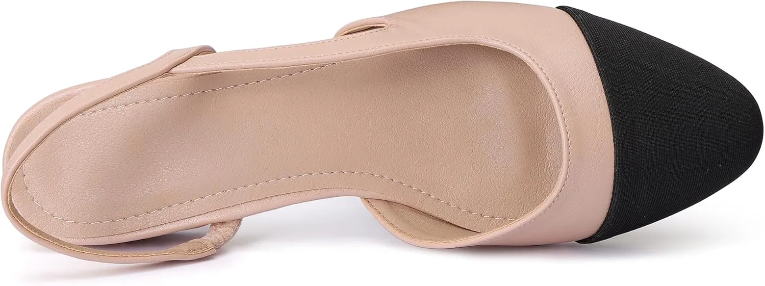 Women's Slingback Flats, Square Toe Flats for Women Dressy Casual Work Office Party, Fashion Splicing Dress Shoes for Women