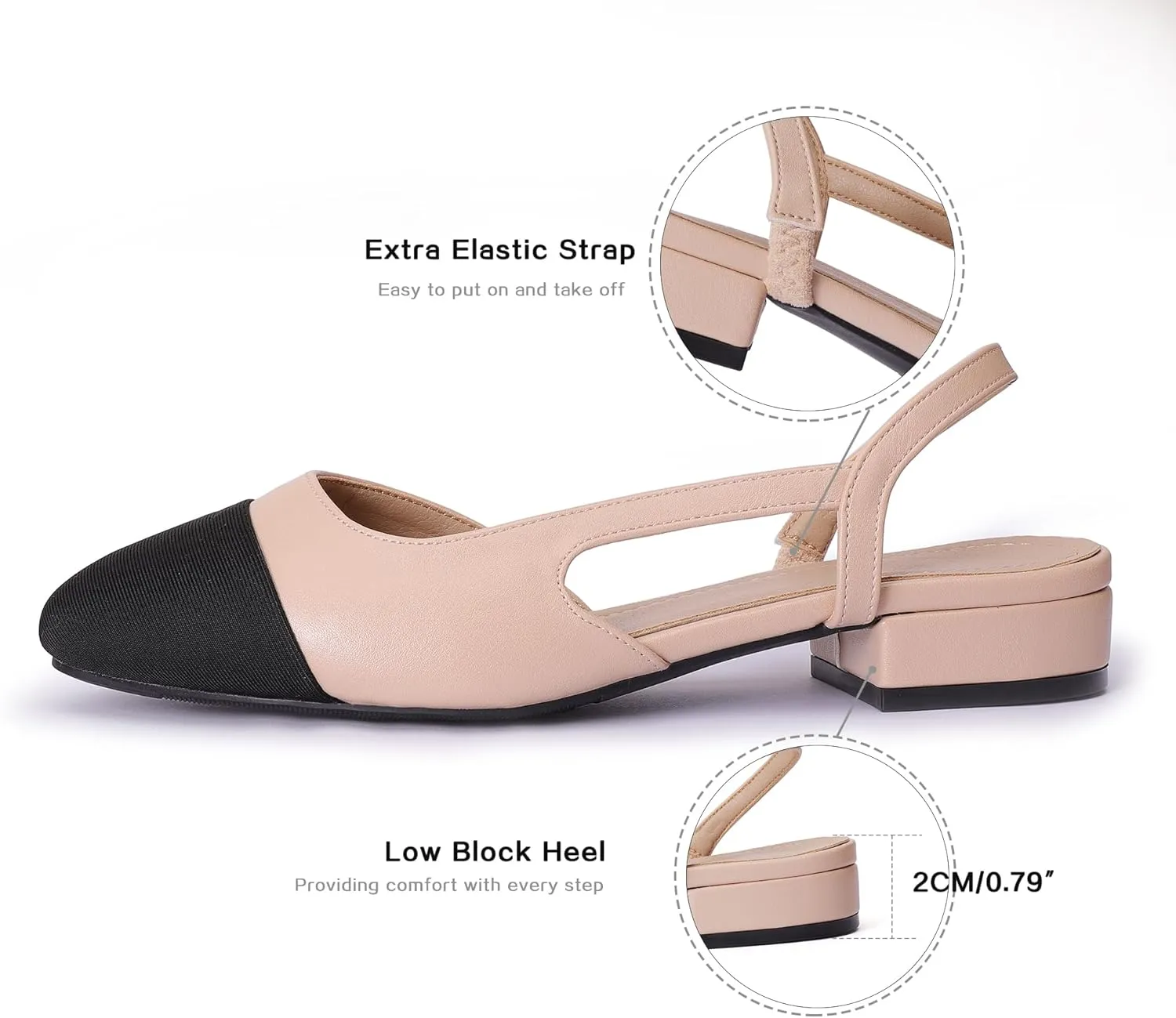 Women's Slingback Flats, Square Toe Flats for Women Dressy Casual Work Office Party, Fashion Splicing Dress Shoes for Women