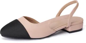 Women's Slingback Flats, Square Toe Flats for Women Dressy Casual Work Office Party, Fashion Splicing Dress Shoes for Women