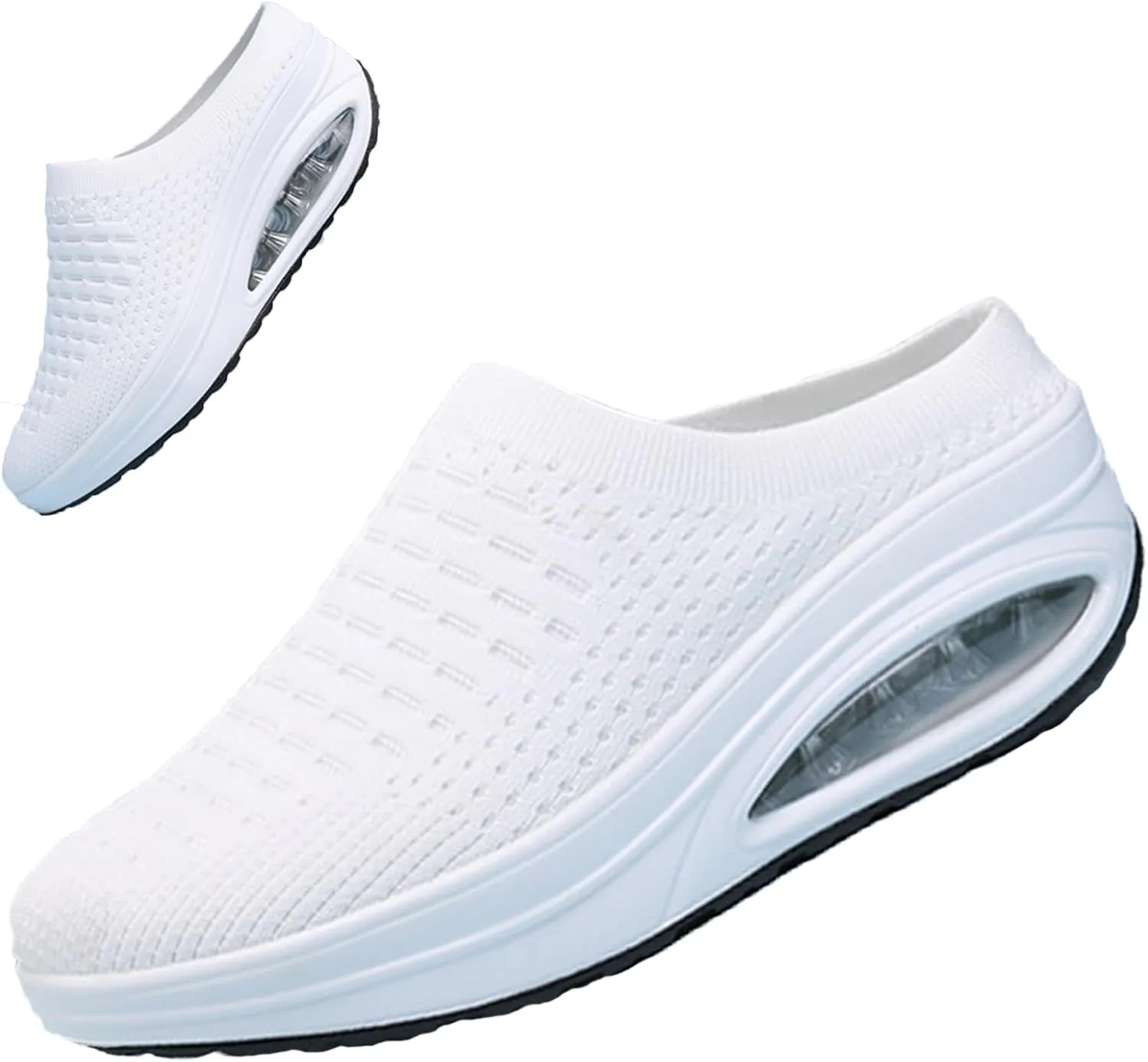 Women's Slip-on Mule Sneakers Breathable Air Cushion Wedge Backless Walking Shoe Lightweight Platform Orthotic Clog Casual Toning Rocker Shoe