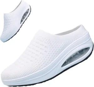 Women's Slip-on Mule Sneakers Breathable Air Cushion Wedge Backless Walking Shoe Lightweight Platform Orthotic Clog Casual Toning Rocker Shoe
