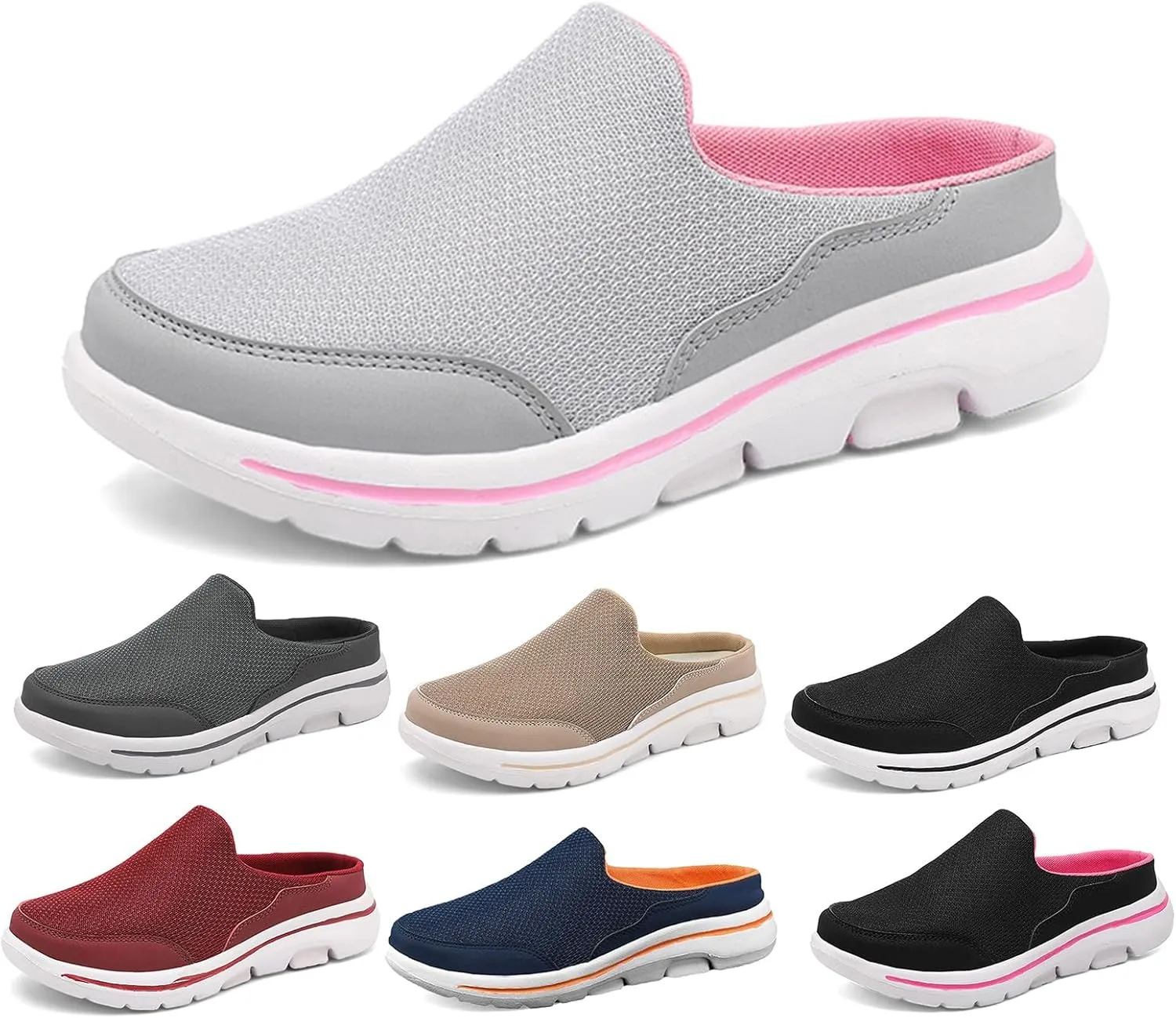Women's Slip On Mules Casual Clog Comfort Slip-On Walking Mules Breathable Mesh Walking Mules Sneakers Open Back Slip On Shoes Breathable Slippers Closed Toe Slides